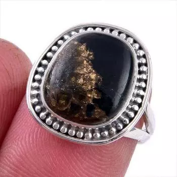 Natural Black Copper Turquoise Gemstone 925 Solid Sterling Silver Ring S.6 Y0g81