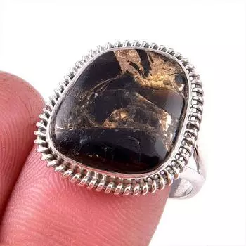 Natural Black Copper Turquoise Gemstone 925 Solid Sterling Silver Ring S.8 f8K82
