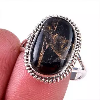 Natural Black Copper Turquoise Gemstone 925 Solid Sterling Silver Ring S.10 i4V14
