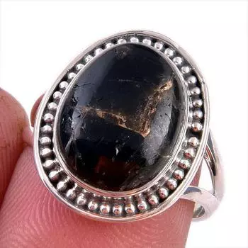 Natural Black Copper Turquoise Gemstone 925 Solid Sterling Silver Ring S.7 j6i23