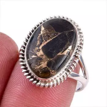 Natural Black Copper Turquoise Gemstone 925 Solid Sterling Silver Ring S.8 n6d59