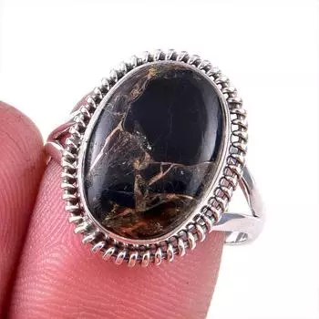 Natural Black Copper Turquoise Gemstone 925 Solid Sterling Silver Ring S.9 n1k12