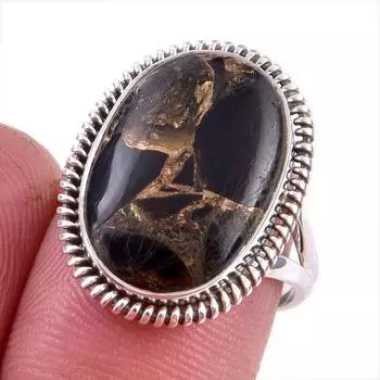 Natural Black Copper Turquoise Gemstone 925 Solid Sterling Silver Ring S.7 F1l22