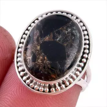 Natural Black Copper Turquoise Gemstone 925 Solid Sterling Silver Ring S.6 y0p62