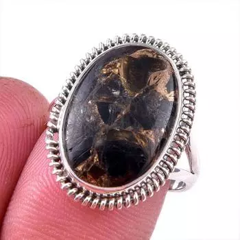 Natural Black Copper Turquoise Gemstone 925 Solid Sterling Silver Ring S.8 f7K78