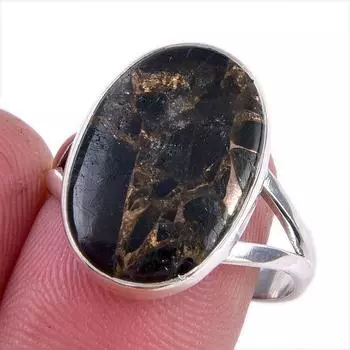 Natural Black Copper Turquoise Gemstone 925 Solid Sterling Silver Ring S.9 M9p45