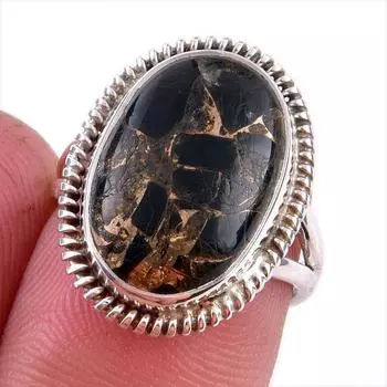Natural Black Copper Turquoise Gemstone 925 Solid Sterling Silver Ring S.6 f0n29