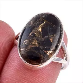 Natural Black Copper Turquoise Gemstone 925 Solid Sterling Silver Ring S.7 W9Y43
