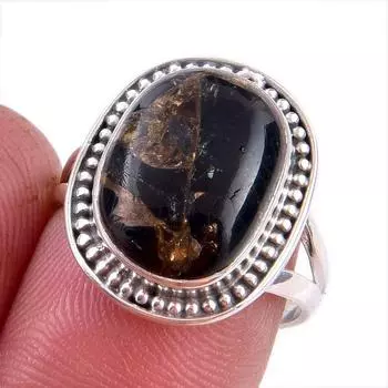 Natural Black Copper Turquoise Gemstone 925 Solid Sterling Silver Ring S.7 J1d07