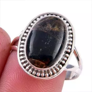 Natural Black Copper Turquoise Gemstone 925 Solid Sterling Silver Ring S.9 r9j15