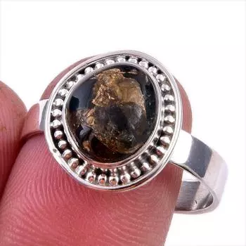 Natural Black Copper Turquoise Gemstone 925 Solid Sterling Silver Ring S.10 z1h71