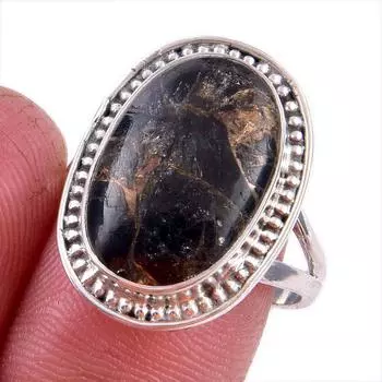 Natural Black Copper Turquoise Gemstone 925 Solid Sterling Silver Ring S.8 G6Q34