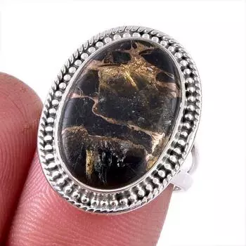 Natural Black Copper Turquoise Gemstone 925 Solid Sterling Silver Ring S.7 h2I72