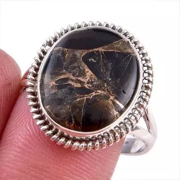 Natural Black Copper Turquoise Gemstone 925 Solid Sterling Silver Ring S.10 w4t59