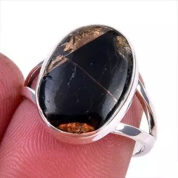 Natural Black Copper Turquoise Gemstone 925 Solid Sterling Silver Ring S.7 I7b59