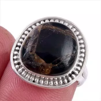 Natural Black Copper Turquoise Gemstone 925 Solid Sterling Silver Ring S.6 z0L73