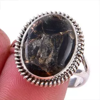 Natural Black Copper Turquoise Gemstone 925 Solid Sterling Silver Ring S.10 e3M50