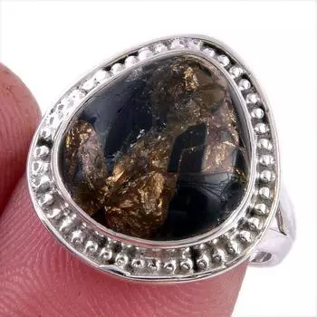 Natural Black Copper Turquoise Gemstone 925 Solid Sterling Silver Ring S.7 a6N95