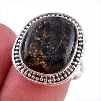 Natural Black Copper Turquoise Gemstone 925 Solid Sterling Silver Ring S.7 V9O22