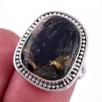 Natural Black Copper Turquoise Gemstone 925 Solid Sterling Silver Ring S.6 u8T14