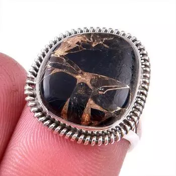 Natural Black Copper Turquoise Gemstone 925 Solid Sterling Silver Ring S.6 u9A00