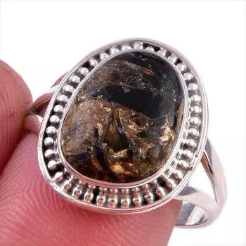 Natural Black Copper Turquoise Gemstone 925 Solid Sterling Silver Ring S.9 t1P68