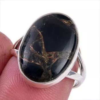 Natural Black Copper Turquoise Gemstone 925 Solid Sterling Silver Ring S.7 E7Q81