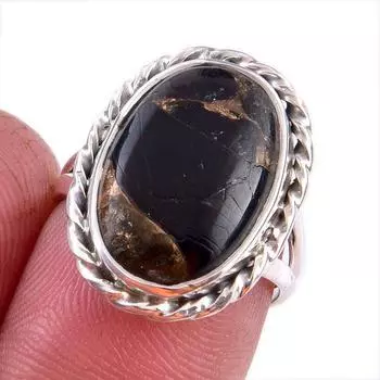 Natural Black Copper Turquoise Gemstone 925 Solid Sterling Silver Ring S.6 o4C70