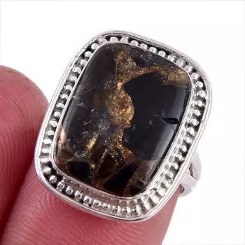 Natural Black Copper Turquoise Gemstone 925 Solid Sterling Silver Ring S.6 a1O87