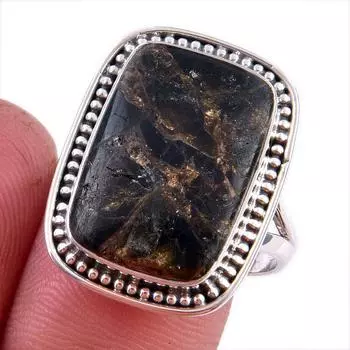 Natural Black Copper Turquoise Gemstone 925 Solid Sterling Silver Ring S.9 c3z06