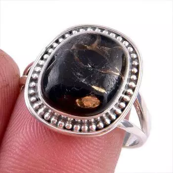 Natural Black Copper Turquoise Gemstone 925 Solid Sterling Silver Ring S.9 o8j14