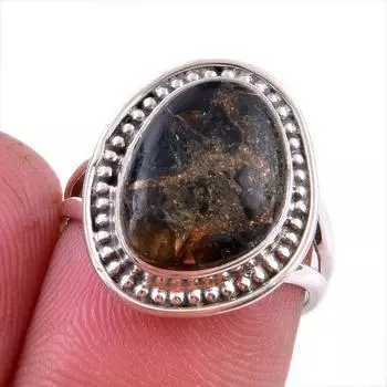 Natural Black Copper Turquoise Gemstone 925 Solid Sterling Silver Ring S.6 C2m73