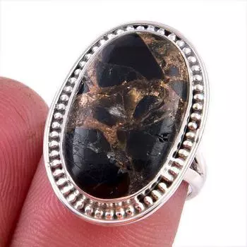 Natural Black Copper Turquoise Gemstone 925 Solid Sterling Silver Ring S.6 h0G09
