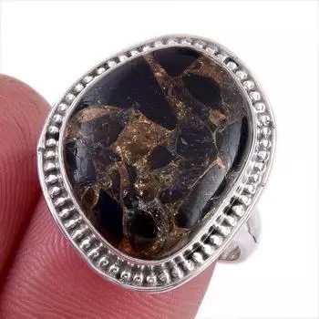 Natural Black Copper Turquoise Gemstone 925 Solid Sterling Silver Ring S.8 w3o32