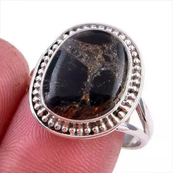 Natural Black Copper Turquoise Gemstone 925 Solid Sterling Silver Ring S.9 b9o71