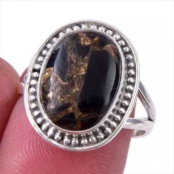 Natural Black Copper Turquoise Gemstone 925 Solid Sterling Silver Ring S.8 N0i37