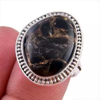 Natural Black Copper Turquoise Gemstone 925 Solid Sterling Silver Ring S.7 g5S43