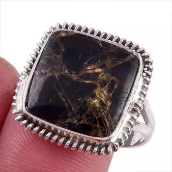 Natural Black Copper Turquoise Gemstone 925 Solid Sterling Silver Ring S.9 g1l87