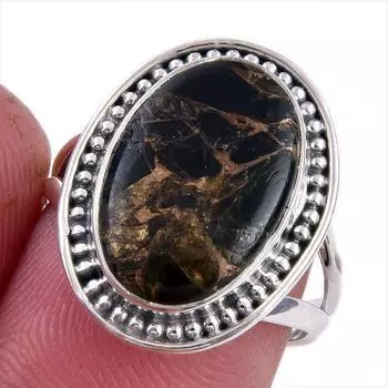 Natural Black Copper Turquoise Gemstone 925 Solid Sterling Silver Ring S.7 I4w56