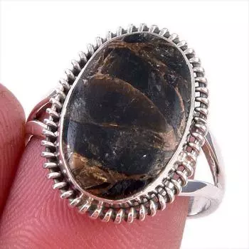 Natural Black Copper Turquoise Gemstone 925 Solid Sterling Silver Ring S.8 l0D11