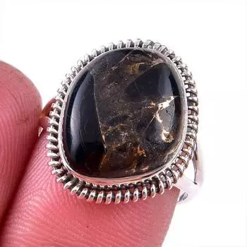 Natural Black Copper Turquoise Gemstone 925 Solid Sterling Silver Ring S.7 q8k85