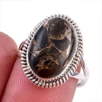 Natural Black Copper Turquoise Gemstone 925 Solid Sterling Silver Ring S.7 Y1w76