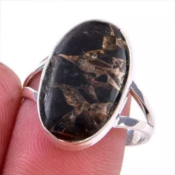 Natural Black Copper Turquoise Gemstone 925 Solid Sterling Silver Ring S.9 R0I59