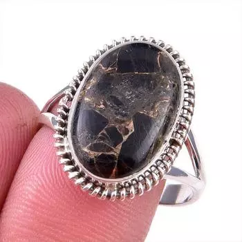 Natural Black Copper Turquoise Gemstone 925 Solid Sterling Silver Ring S.10 f6c43