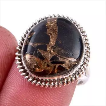 Natural Black Copper Turquoise Gemstone 925 Solid Sterling Silver Ring S.7 N8m89