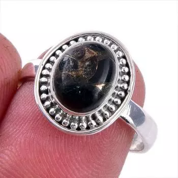 Natural Black Copper Turquoise Gemstone 925 Solid Sterling Silver Ring S.8 A8S63