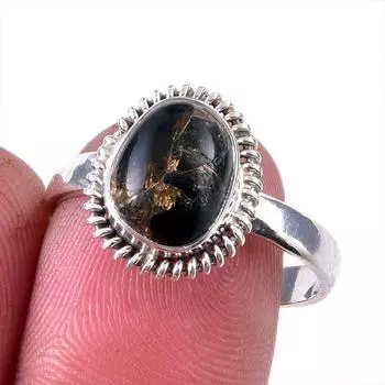 Natural Black Copper Turquoise Gemstone 925 Solid Sterling Silver Ring S.9 z4v77