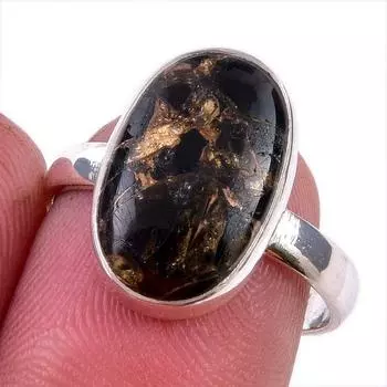 Natural Black Copper Turquoise Gemstone 925 Solid Sterling Silver Ring S.7 p9u73