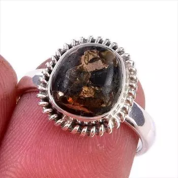 Natural Black Copper Turquoise Gemstone 925 Solid Sterling Silver Ring S.7 O6C91