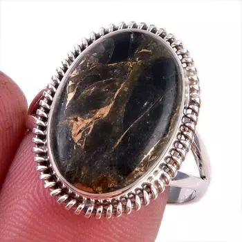 Natural Black Copper Turquoise Gemstone 925 Solid Sterling Silver Ring S.9 e2C42